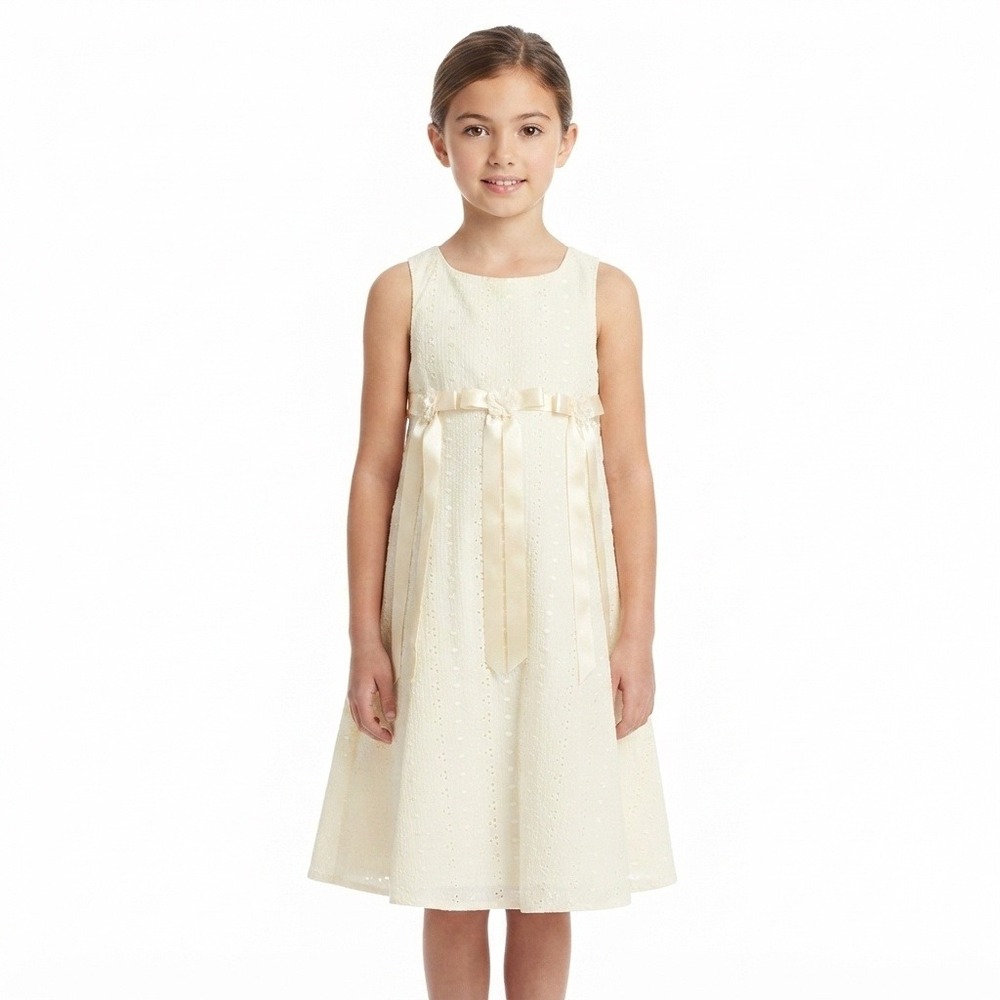 Bonnie Jean Dress Girls 6-8 Yellow Eyelet Special Dress Sleeveless Ribbon